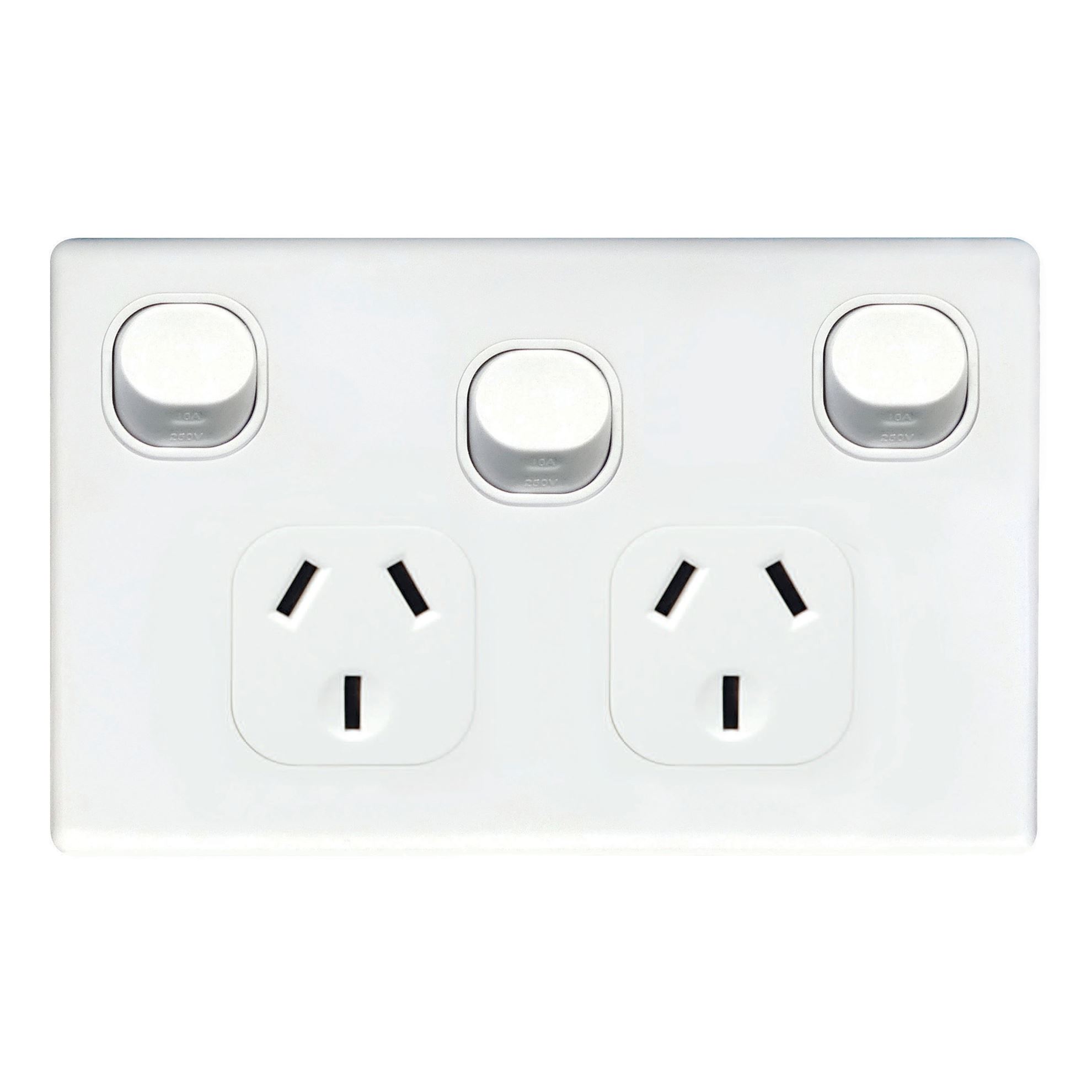 Double Horizontal 10Amp Socket with Extra Switch - White